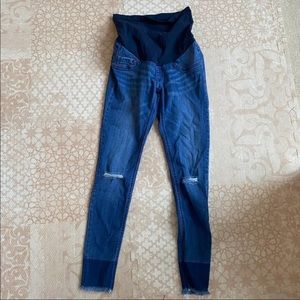 Indigo Blue Raw Hem Skinny Maternity Jeans Small